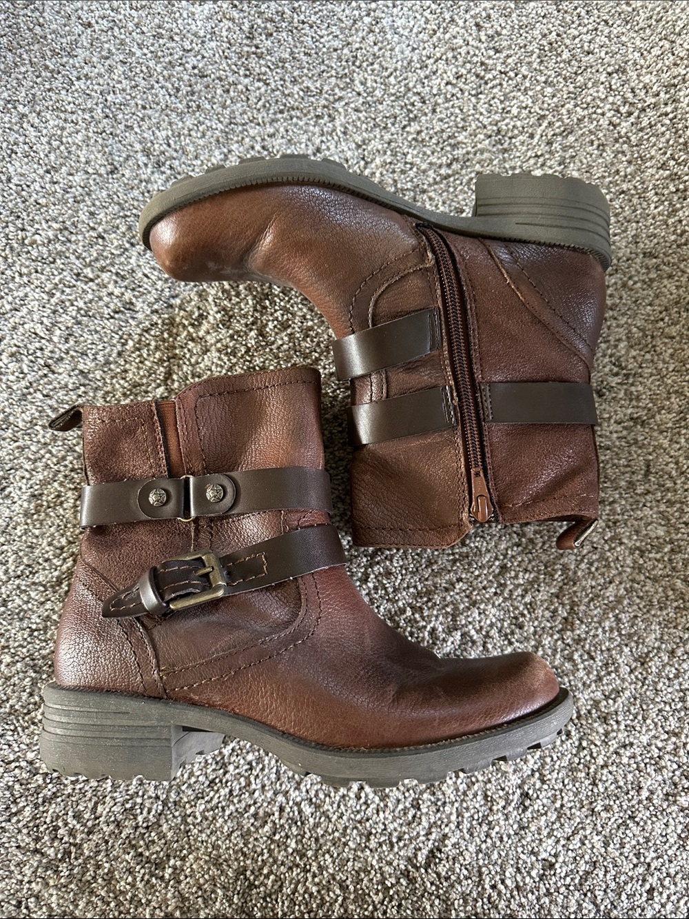 Earth Origins Brown Leather Buckle Ankle Boots